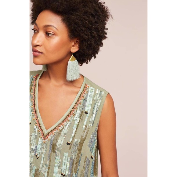 NWOT ANTHROPOLOGIE BLANK ARIANNA BEADED V-NECK TOP, sz L - Picture 4 of 8